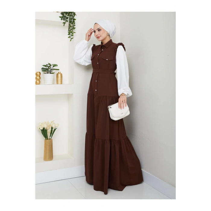 KOLU BEYAZ SALAŞ KADIN TESETTÜR ELBİSE