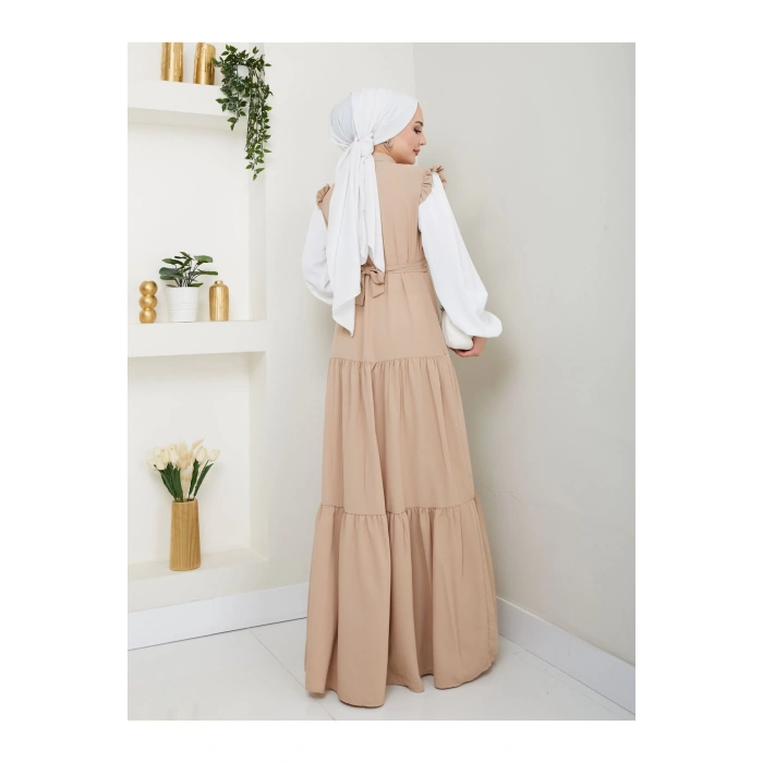 KOLU BEYAZ SALAŞ KADIN TESETTÜR ELBİSE
