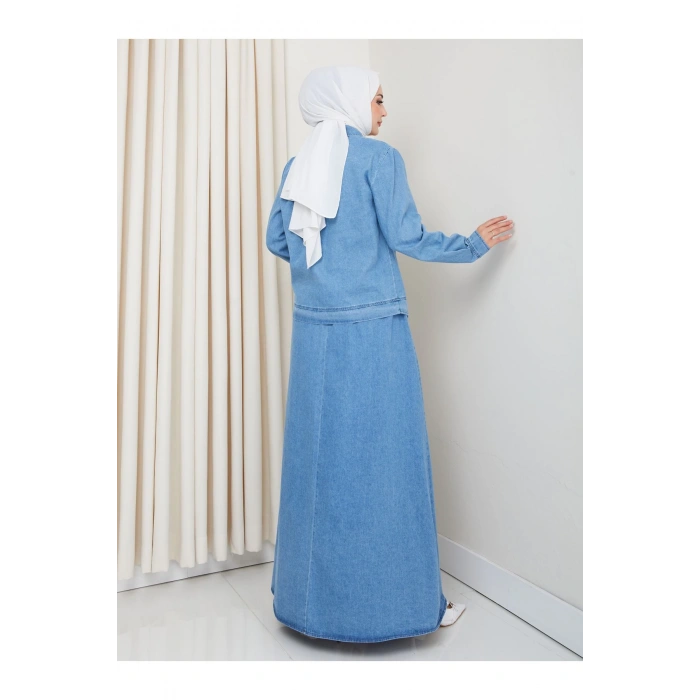 İNCİLİ KAPAKLİ CEP AÇIK KOT TESETTÜR ETEKLİ TAKIM KOT KUMAŞ