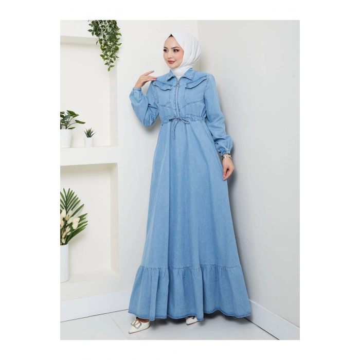 ÖNÜ FERMUARLI CEO DETAYLI AÇIK KOT ELBİSE TESETTÜR