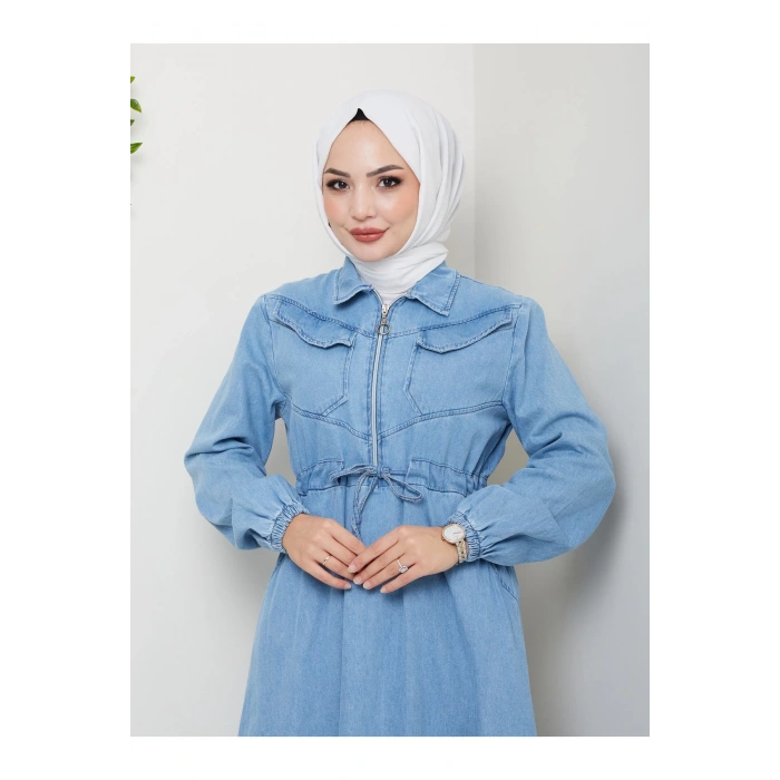 ÖNÜ FERMUARLI CEO DETAYLI AÇIK KOT ELBİSE TESETTÜR