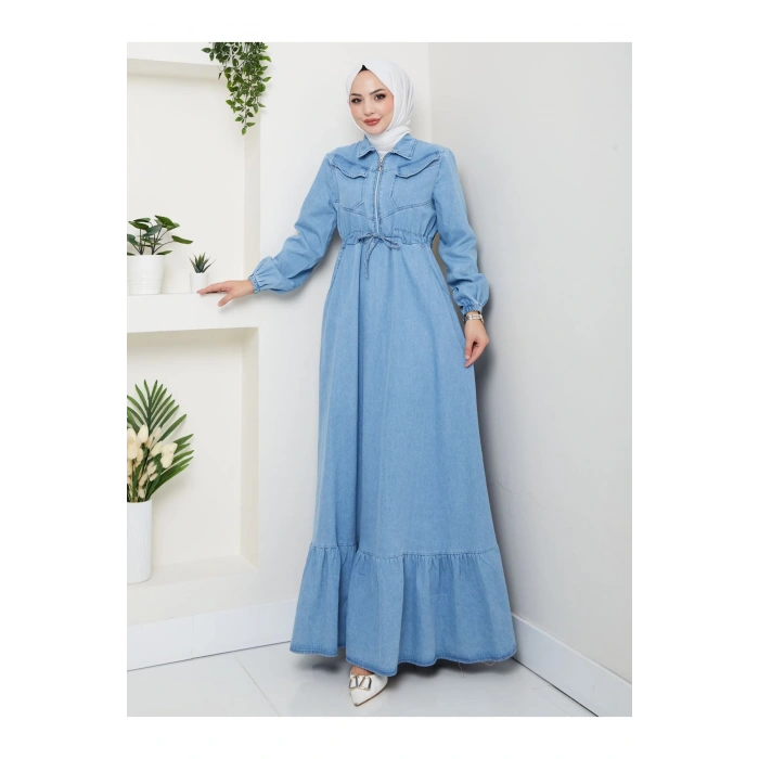 ÖNÜ FERMUARLI CEO DETAYLI AÇIK KOT ELBİSE TESETTÜR