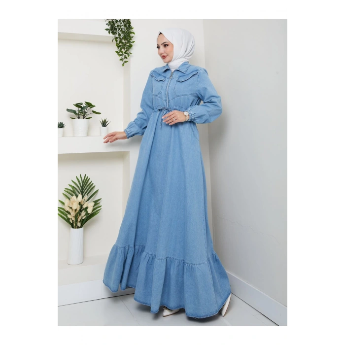 ÖNÜ FERMUARLI CEO DETAYLI AÇIK KOT ELBİSE TESETTÜR