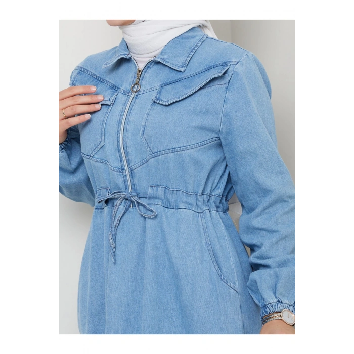 ÖNÜ FERMUARLI CEO DETAYLI AÇIK KOT ELBİSE TESETTÜR