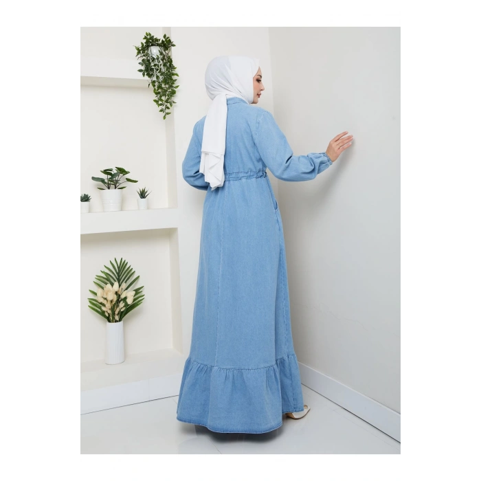 ÖNÜ FERMUARLI CEO DETAYLI AÇIK KOT ELBİSE TESETTÜR