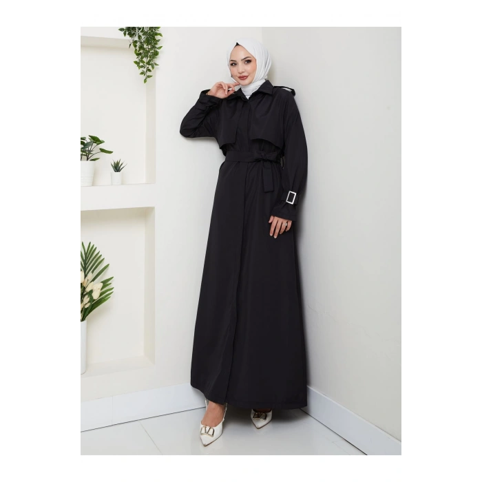 UZUN TRENCH 140 CM BOYUNDA TRENÇKOT SİYAH