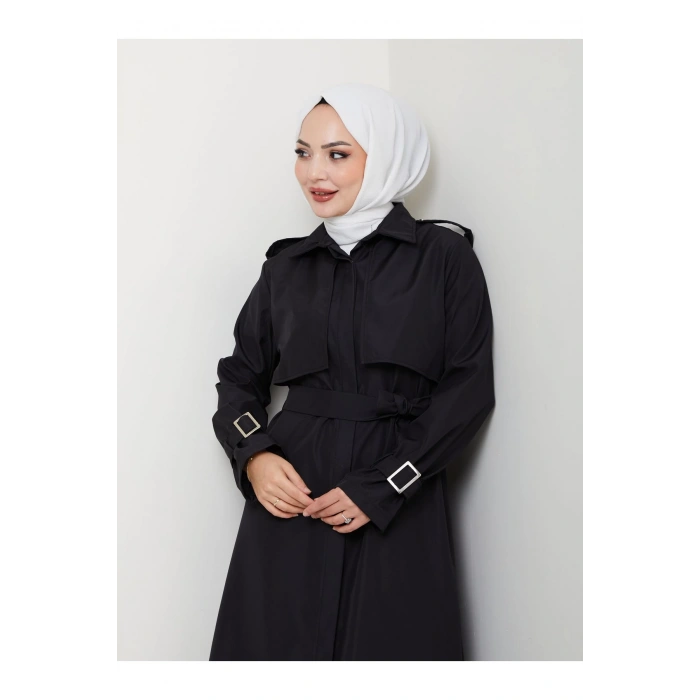 UZUN TRENCH 140 CM BOYUNDA TRENÇKOT SİYAH