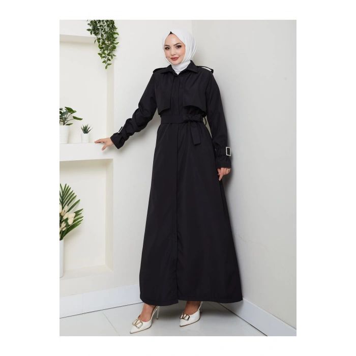 UZUN TRENCH 140 CM BOYUNDA TRENÇKOT SİYAH