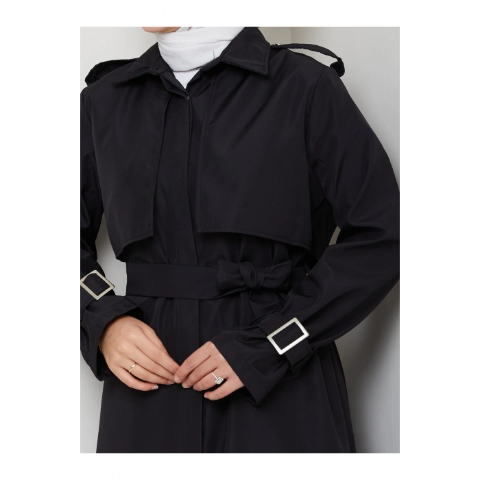 UZUN TRENCH 140 CM BOYUNDA TRENÇKOT SİYAH