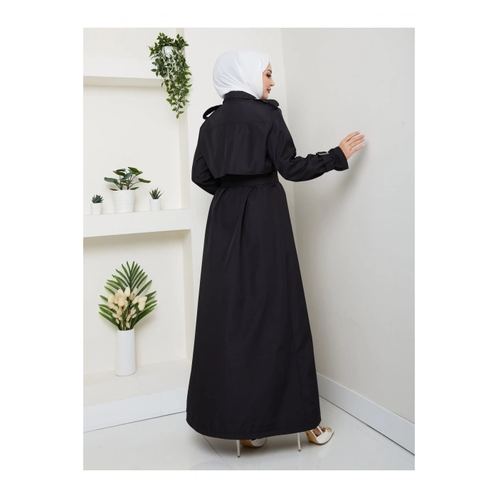 UZUN TRENCH 140 CM BOYUNDA TRENÇKOT SİYAH