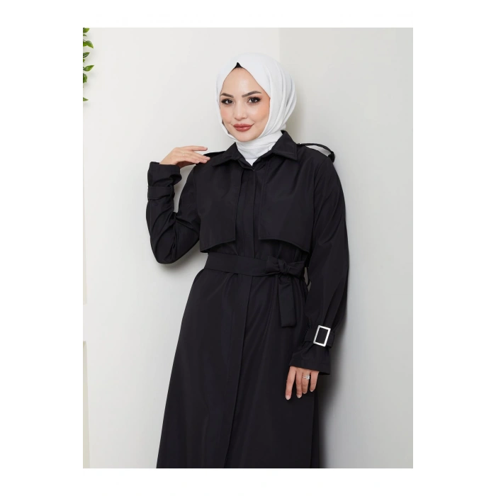 UZUN TRENCH 140 CM BOYUNDA TRENÇKOT SİYAH