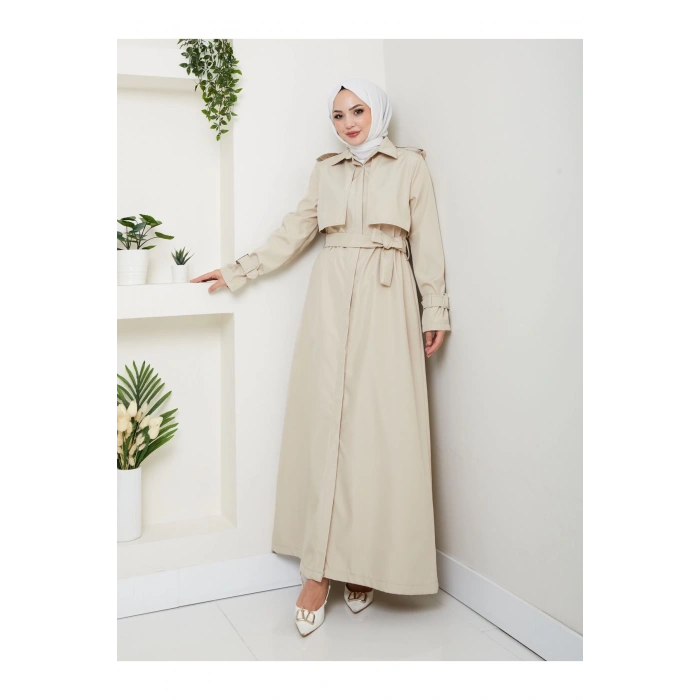 UZUN TRENCH 140 CM BOYUNDA TRENÇKOT BEJ