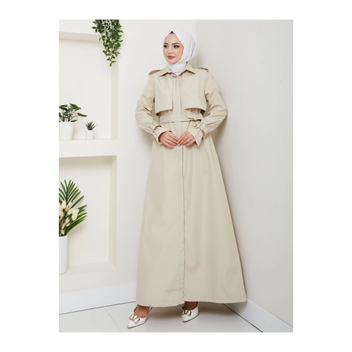 UZUN TRENCH 140 CM BOYUNDA TRENÇKOT BEJ