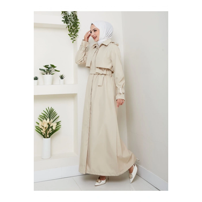 UZUN TRENCH 140 CM BOYUNDA TRENÇKOT BEJ