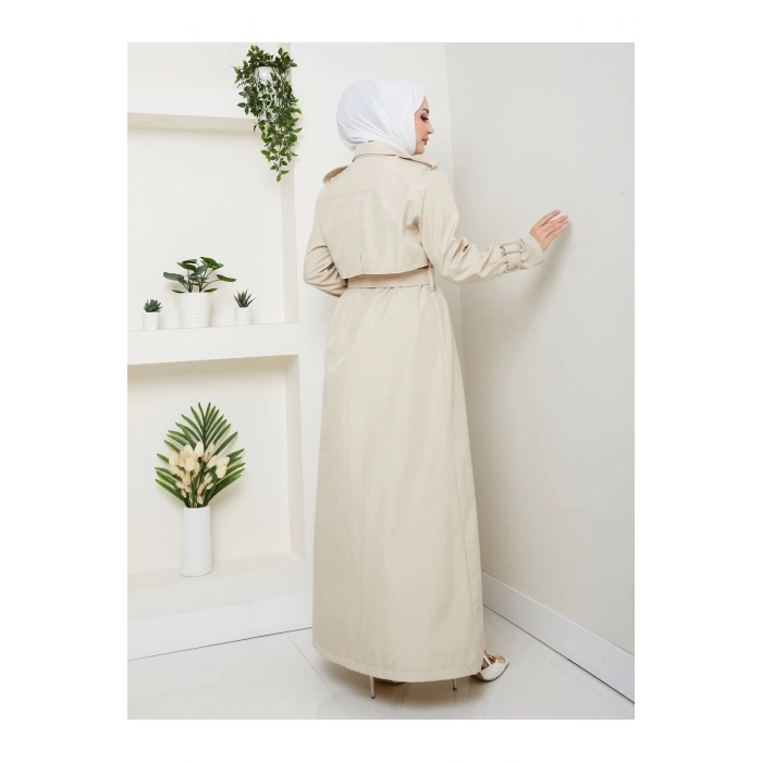 UZUN TRENCH 140 CM BOYUNDA TRENÇKOT BEJ