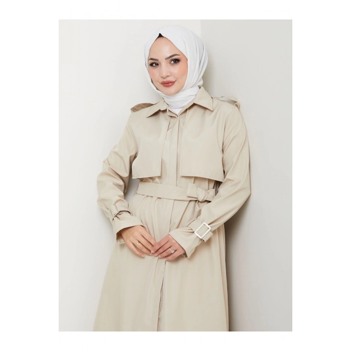 UZUN TRENCH 140 CM BOYUNDA TRENÇKOT BEJ