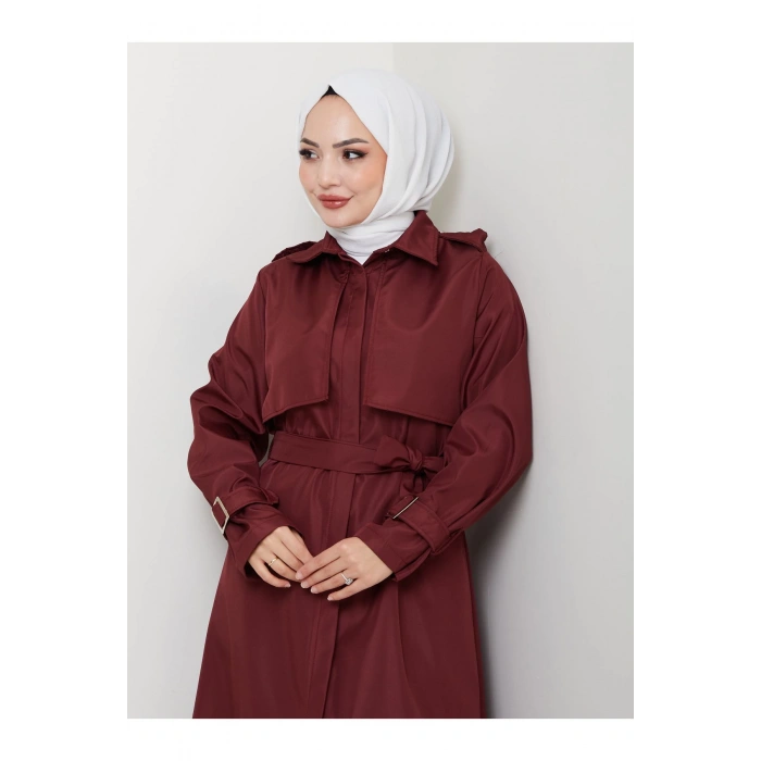 UZUN TRENCH 140 CM BOYUNDA TRENÇKOT BORDO
