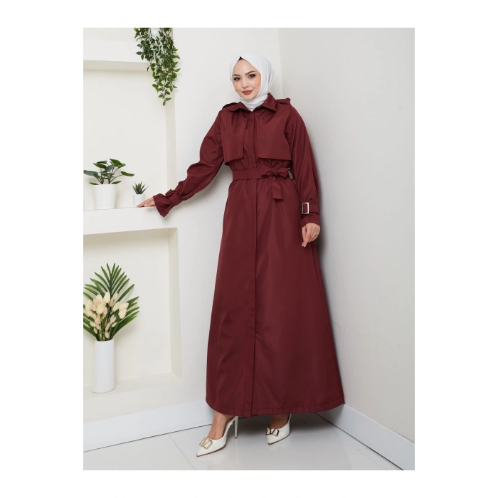 UZUN TRENCH 140 CM BOYUNDA TRENÇKOT BORDO