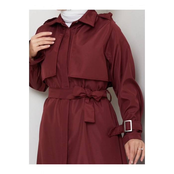 UZUN TRENCH 140 CM BOYUNDA TRENÇKOT BORDO