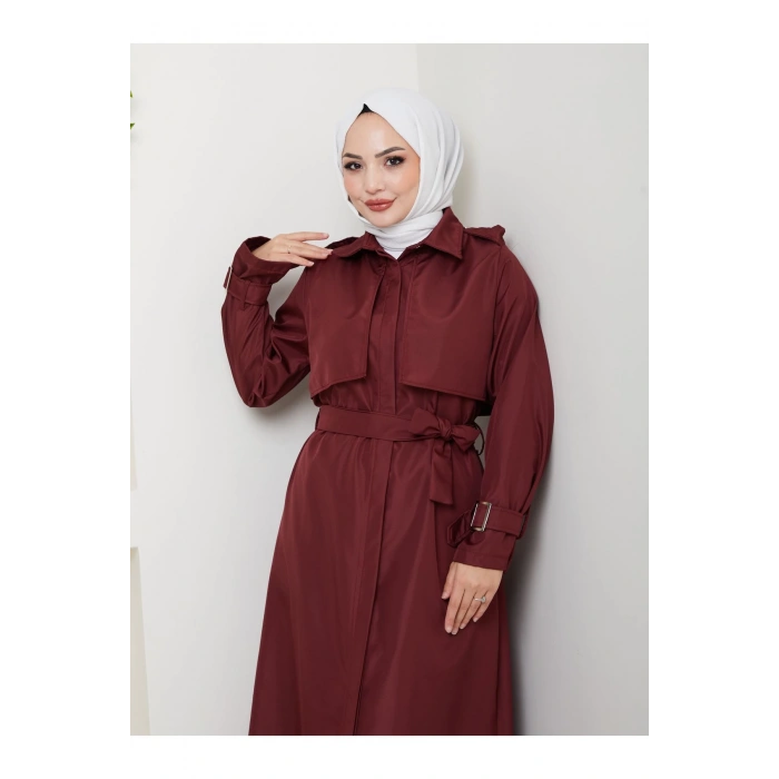 UZUN TRENCH 140 CM BOYUNDA TRENÇKOT BORDO