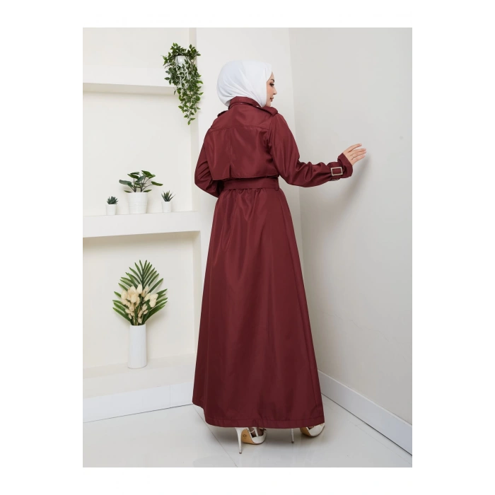 UZUN TRENCH 140 CM BOYUNDA TRENÇKOT BORDO