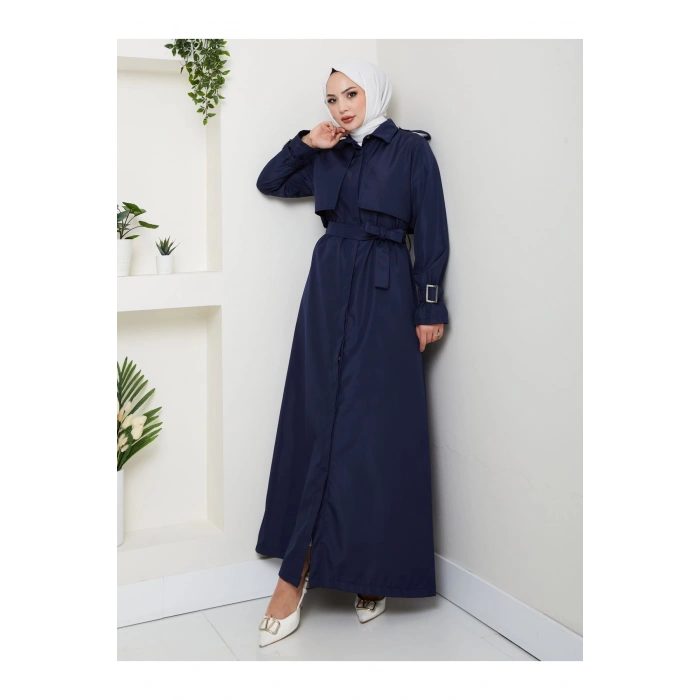 UZUN TRENCH 140 CM BOYUNDA TRENÇKOT LACİVERT