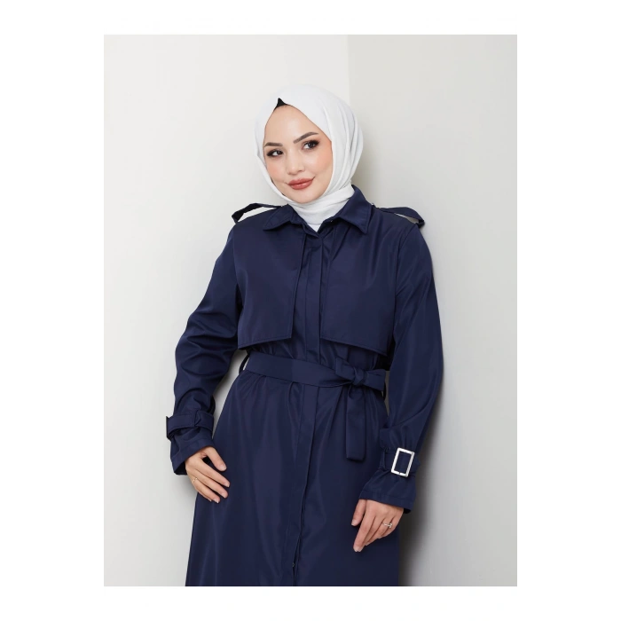 UZUN TRENCH 140 CM BOYUNDA TRENÇKOT LACİVERT
