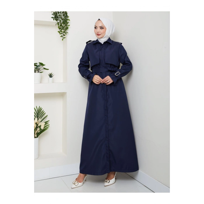 UZUN TRENCH 140 CM BOYUNDA TRENÇKOT LACİVERT