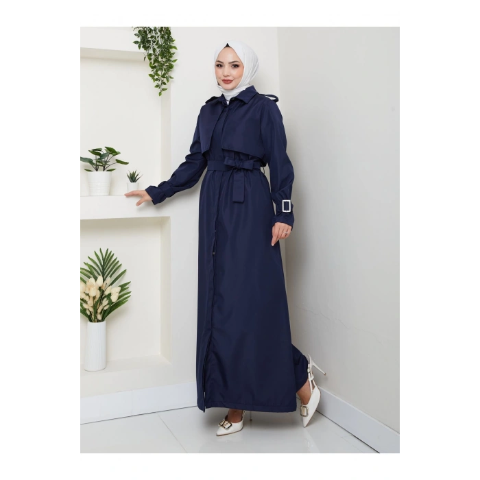 UZUN TRENCH 140 CM BOYUNDA TRENÇKOT LACİVERT