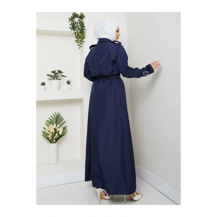 UZUN TRENCH 140 CM BOYUNDA TRENÇKOT LACİVERT