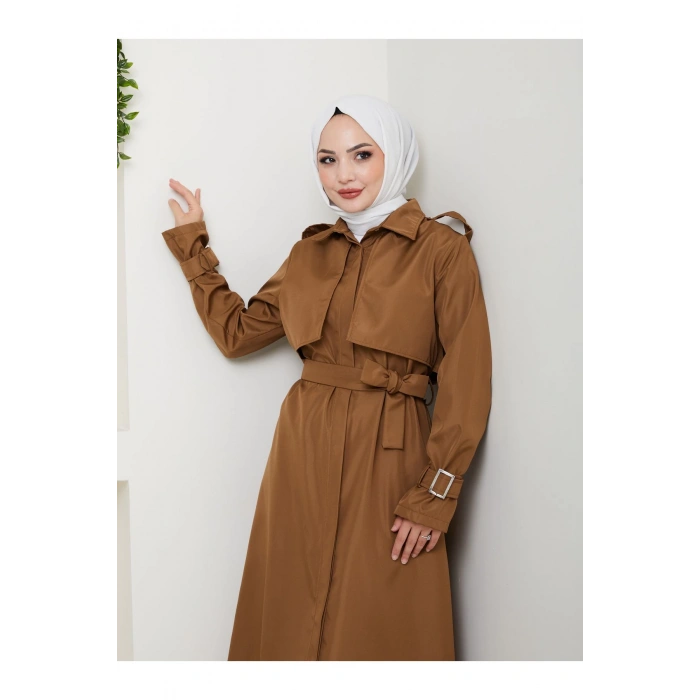 UZUN TRENCH 140 CM BOYUNDA TRENÇKOT KAHVE