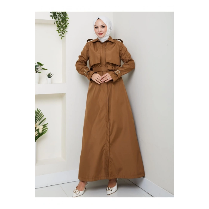 UZUN TRENCH 140 CM BOYUNDA TRENÇKOT KAHVE