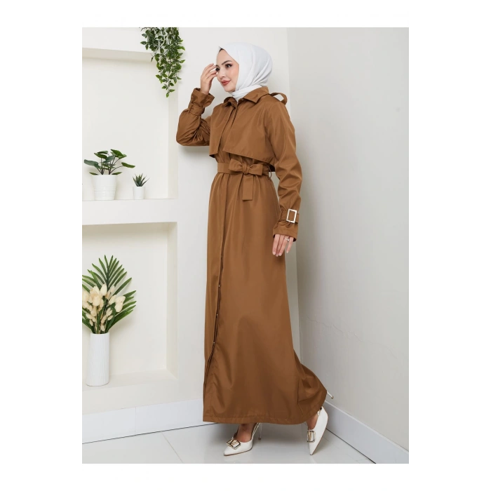 UZUN TRENCH 140 CM BOYUNDA TRENÇKOT KAHVE