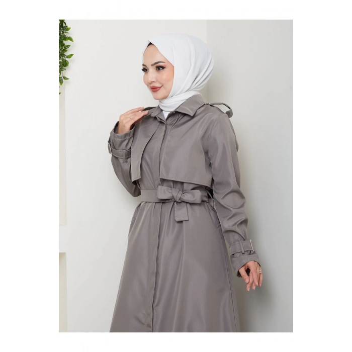 UZUN TRENCH 140 CM BOYUNDA TRENÇKOT GRİ