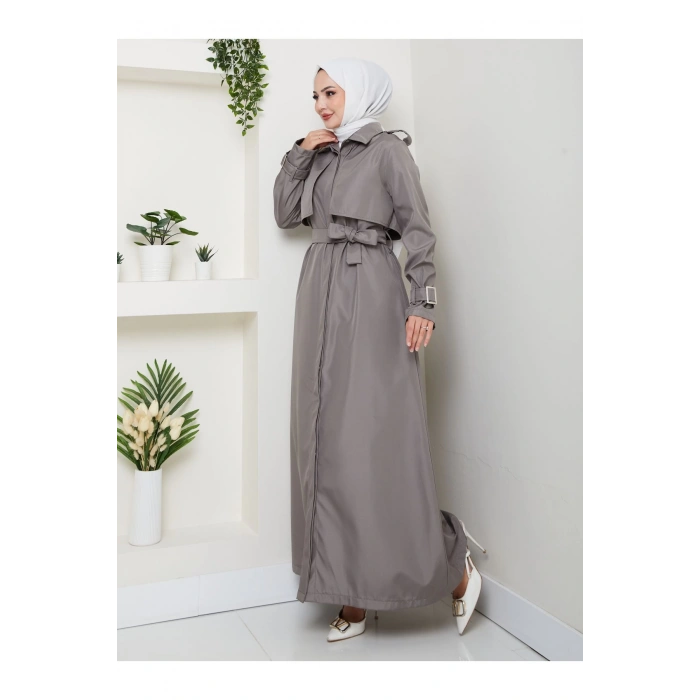 UZUN TRENCH 140 CM BOYUNDA TRENÇKOT GRİ