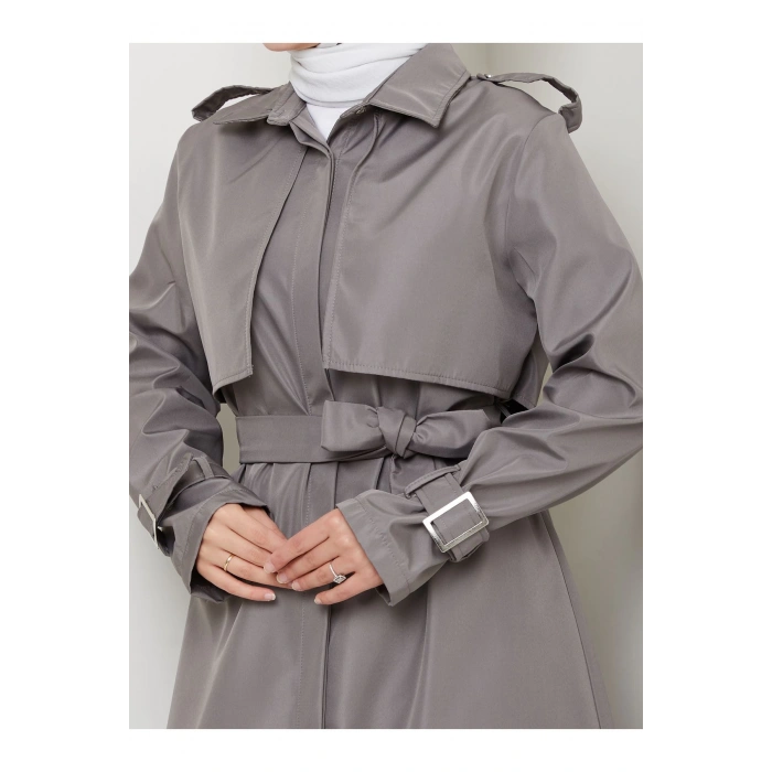 UZUN TRENCH 140 CM BOYUNDA TRENÇKOT GRİ