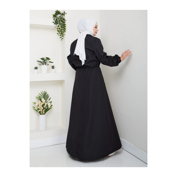 FERMUARLI CEPLİ TRENÇKOT ETEKLİ TAKIM TESETTÜR TAKIM SİYAH