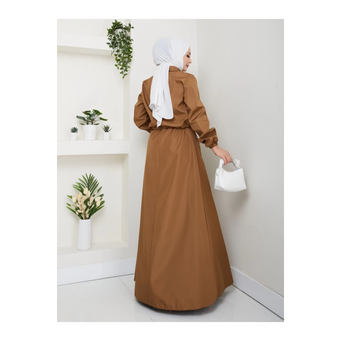 FERMUARLI CEPLİ TRENÇKOT ETEKLİ TAKIM TESETTÜR TAKIM KAHVE