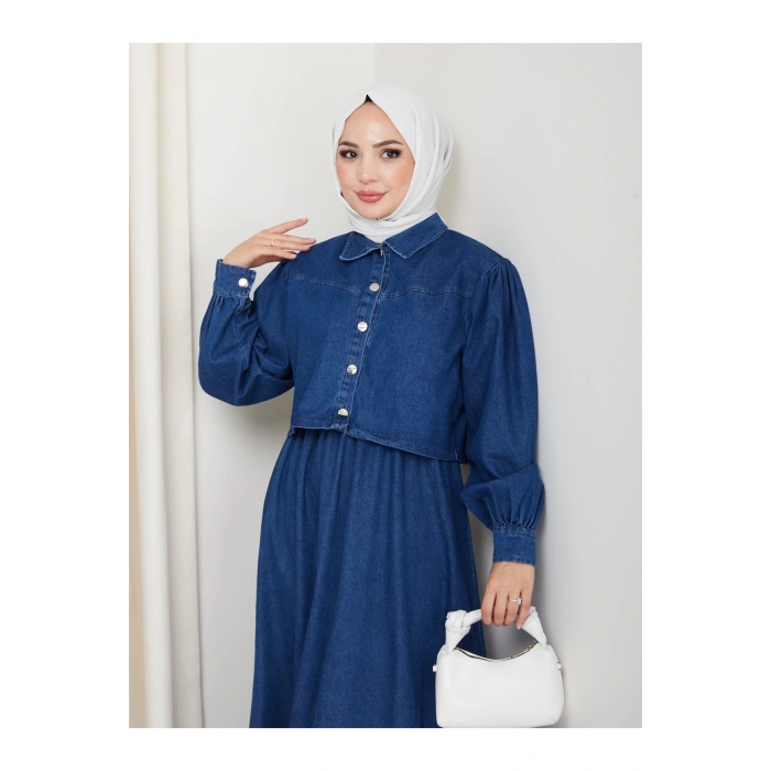 CEKET ELBİSE İKİLİ KOT TAKIM TESETTÜR İKİ PARŞA MAVİ