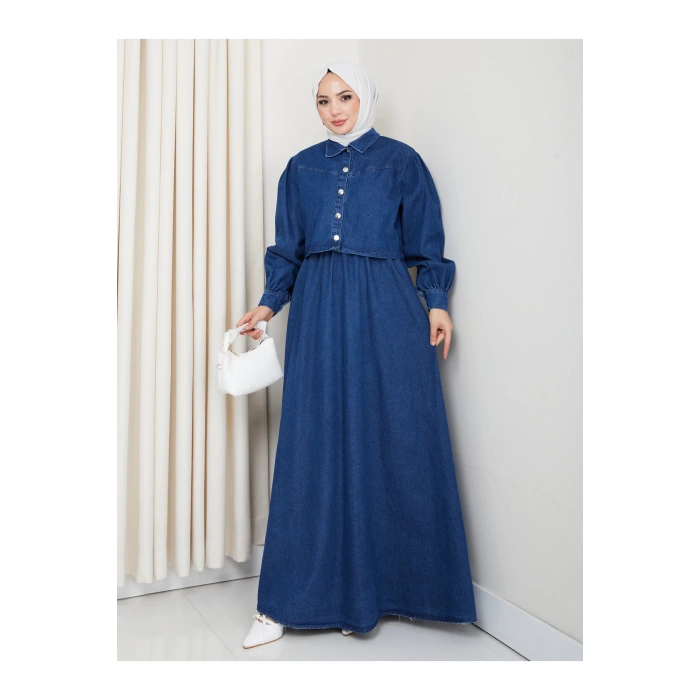 CEKET ELBİSE İKİLİ KOT TAKIM TESETTÜR İKİ PARŞA MAVİ