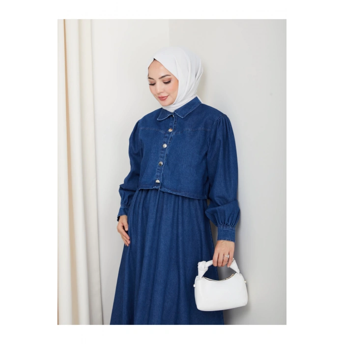 CEKET ELBİSE İKİLİ KOT TAKIM TESETTÜR İKİ PARŞA MAVİ