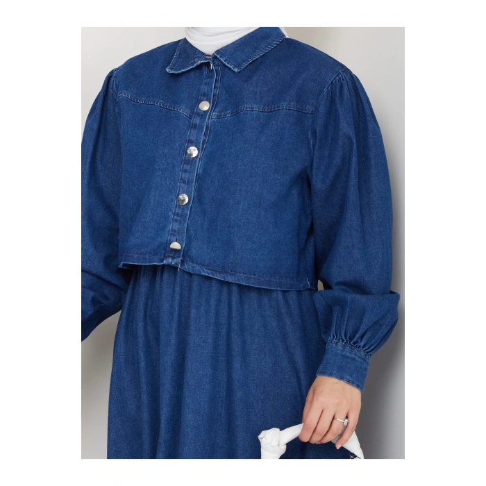 CEKET ELBİSE İKİLİ KOT TAKIM TESETTÜR İKİ PARŞA MAVİ