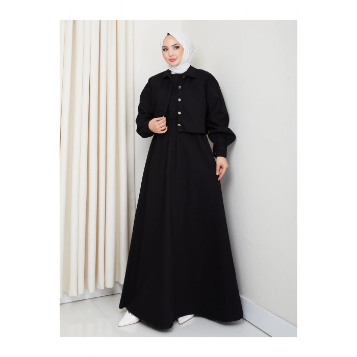 CEKET ELBİSE İKİLİ KOT TAKIM TESETTÜR İKİ PARŞA SİYAH