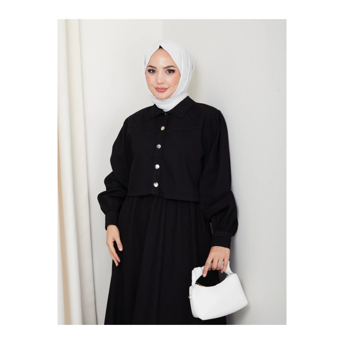 CEKET ELBİSE İKİLİ KOT TAKIM TESETTÜR İKİ PARŞA SİYAH