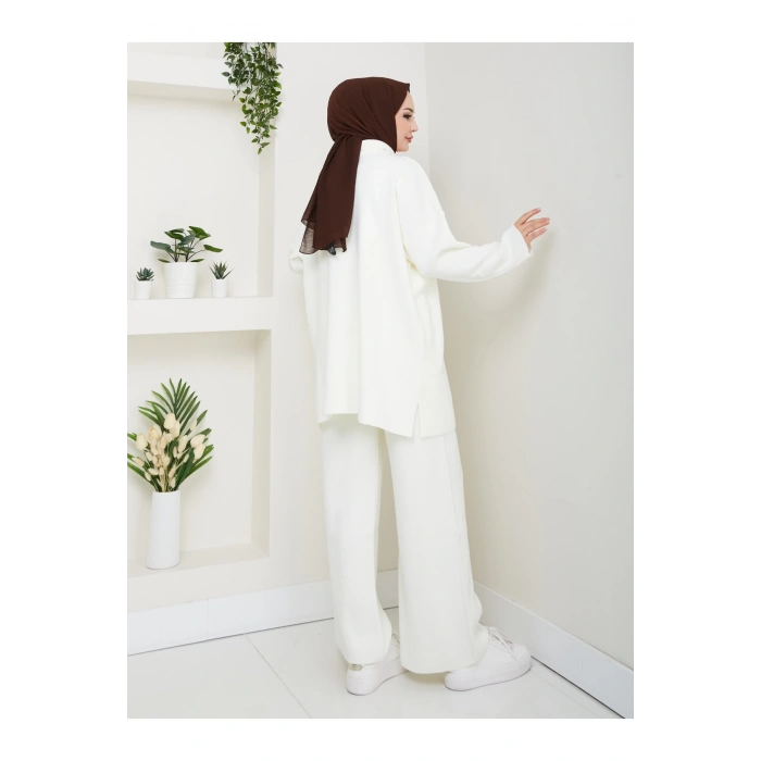 İNCİLİ GÖMLEK FERMUARLI YAKA TRİKO BEYAZ