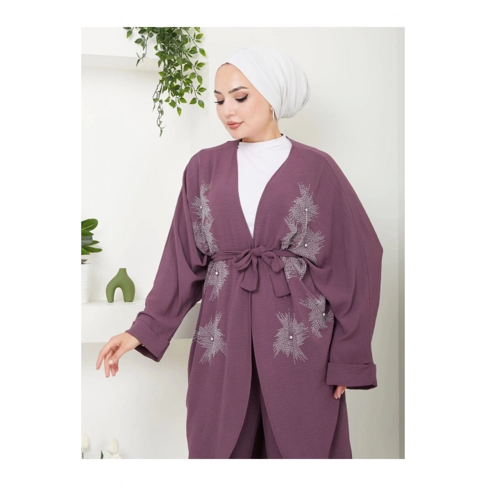 TAŞLİ KİMONO AYROBİN TESETTÜR TAKIM 634 MÜRDÜM