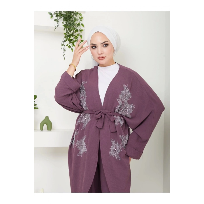 TAŞLİ KİMONO AYROBİN TESETTÜR TAKIM 634 MÜRDÜM