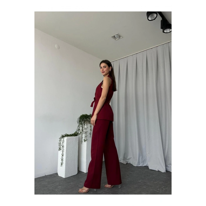 KADIN LEİLA YELEK PANTOLON TAKIM ASTARLİ KUŞAKLI