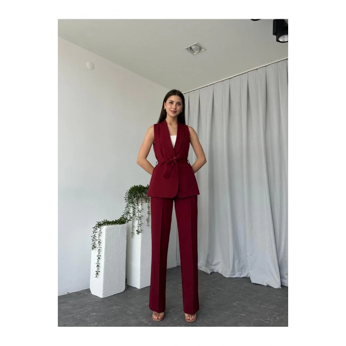 KADIN LEİLA YELEK PANTOLON TAKIM ASTARLİ KUŞAKLI