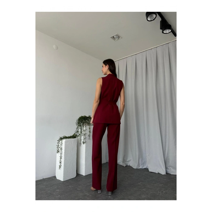 KADIN LEİLA YELEK PANTOLON TAKIM ASTARLİ KUŞAKLI